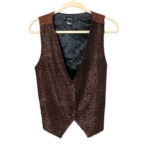 Zoog Vintage black & brown heavy beaded button up vest top size small